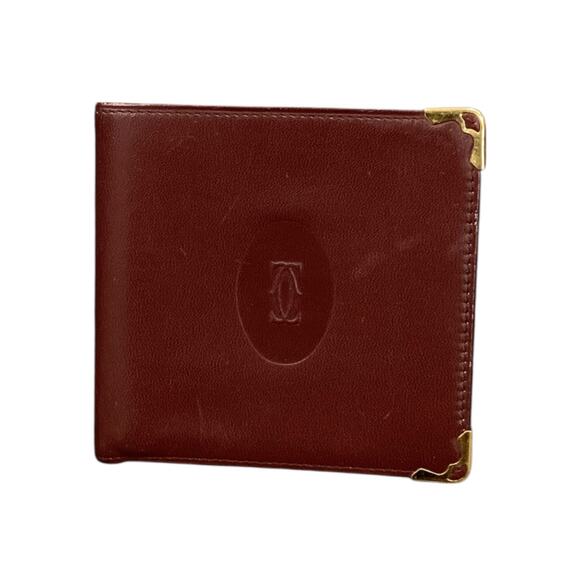 VTG Cartier Must Line Bordeaux Leather Bifold Wallet - Picture 1 of 4